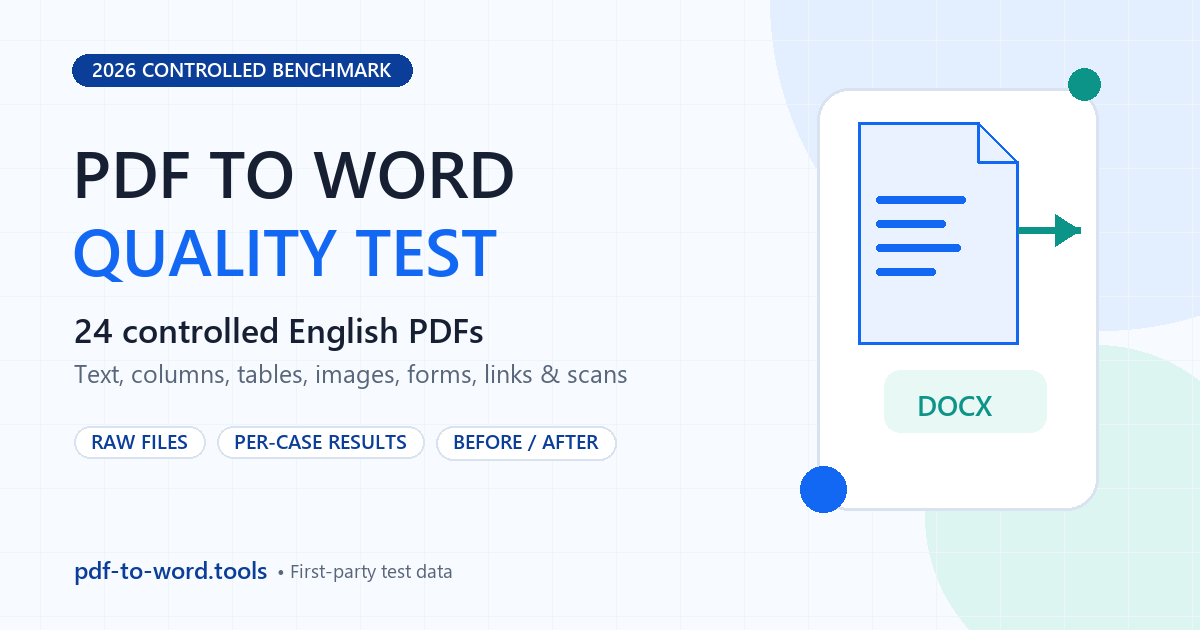 PDF to Word quality test with 24 controlled English PDF files